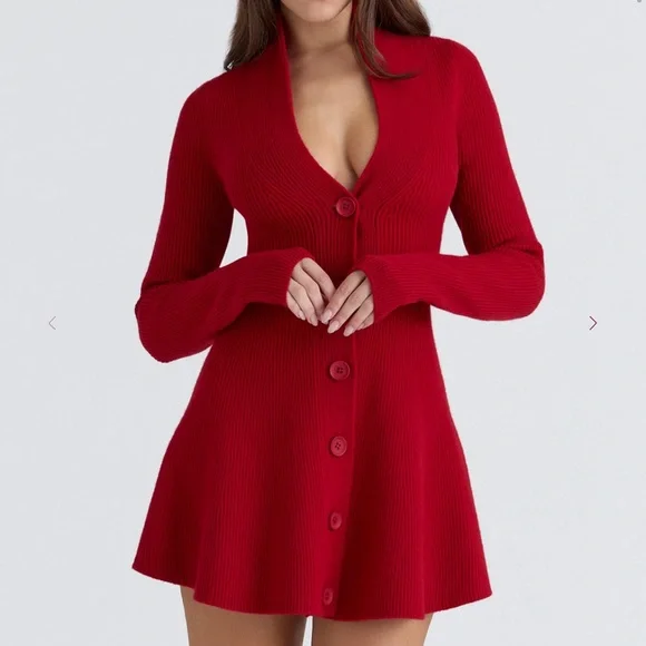 Red Pure New Wool Cardigan Mini Dress - Picture 1 of 10